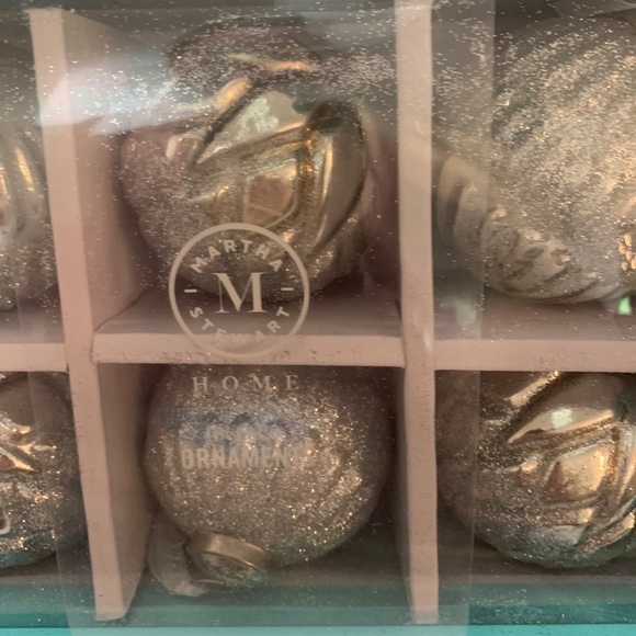 Martha Stewart Christmas Ornaments Glass 6 Silver Glitter Christmas Ornaments - Picture 3 of 10